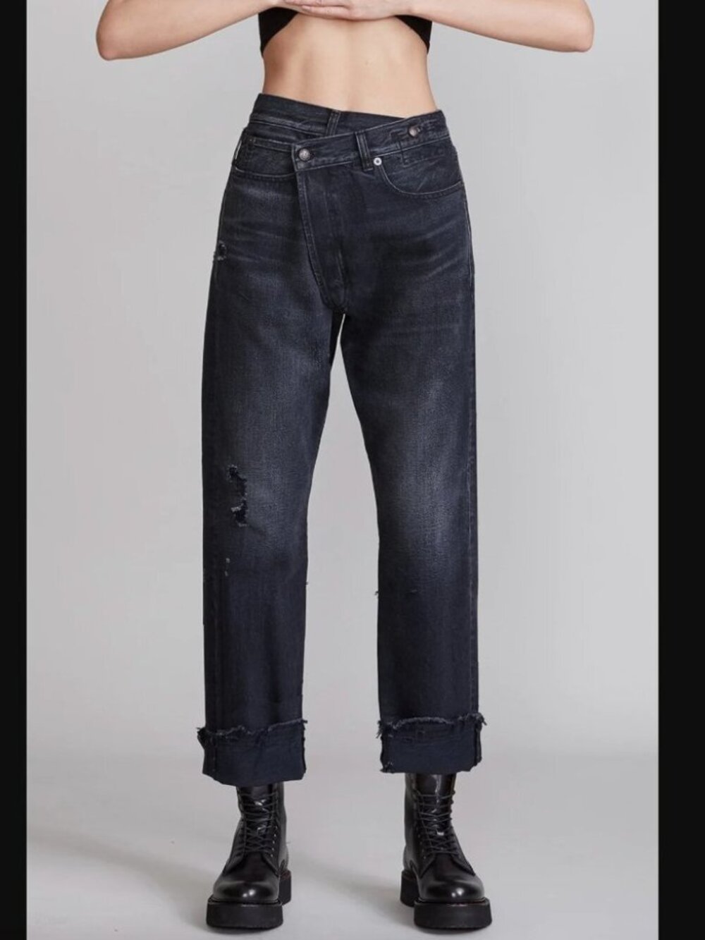 R13 Cross Over Jeans in Jake Black Size 24